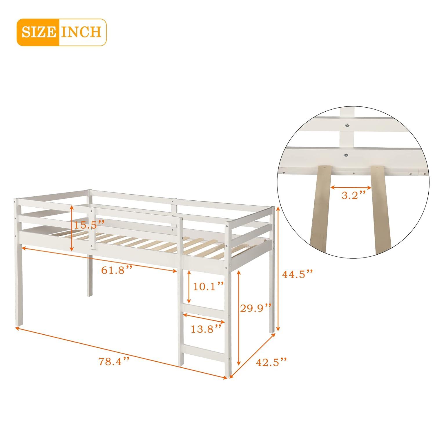 Harper & Bright Designs Twin Size Low Loft Bed with Rolling Portable Desk and Storage Cabinet, Wooden Low Study Loft Bed with Drawers, for Kids Teens Girls Boys - White