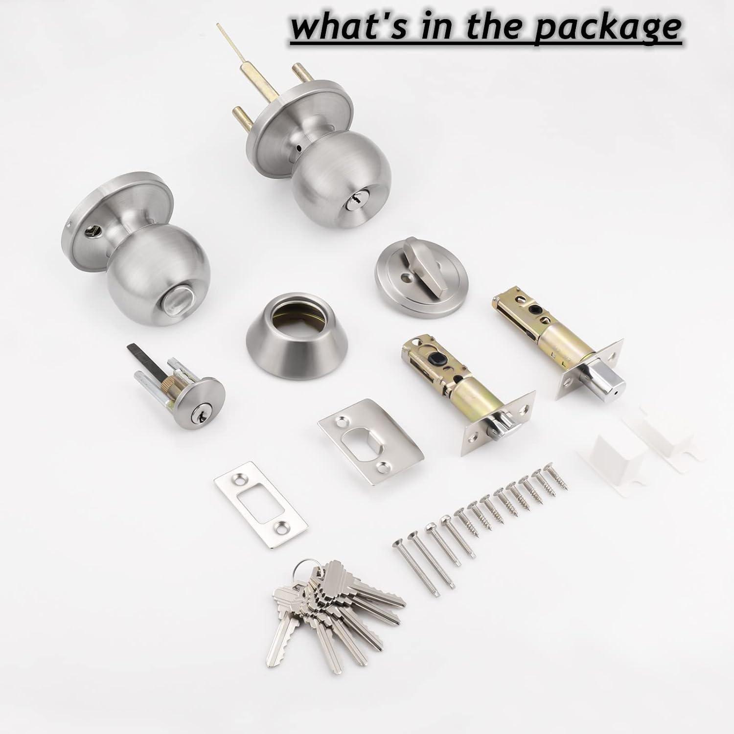 Brushed Nickel Round Stainless Steel Entry Knob and Deadbolt Set