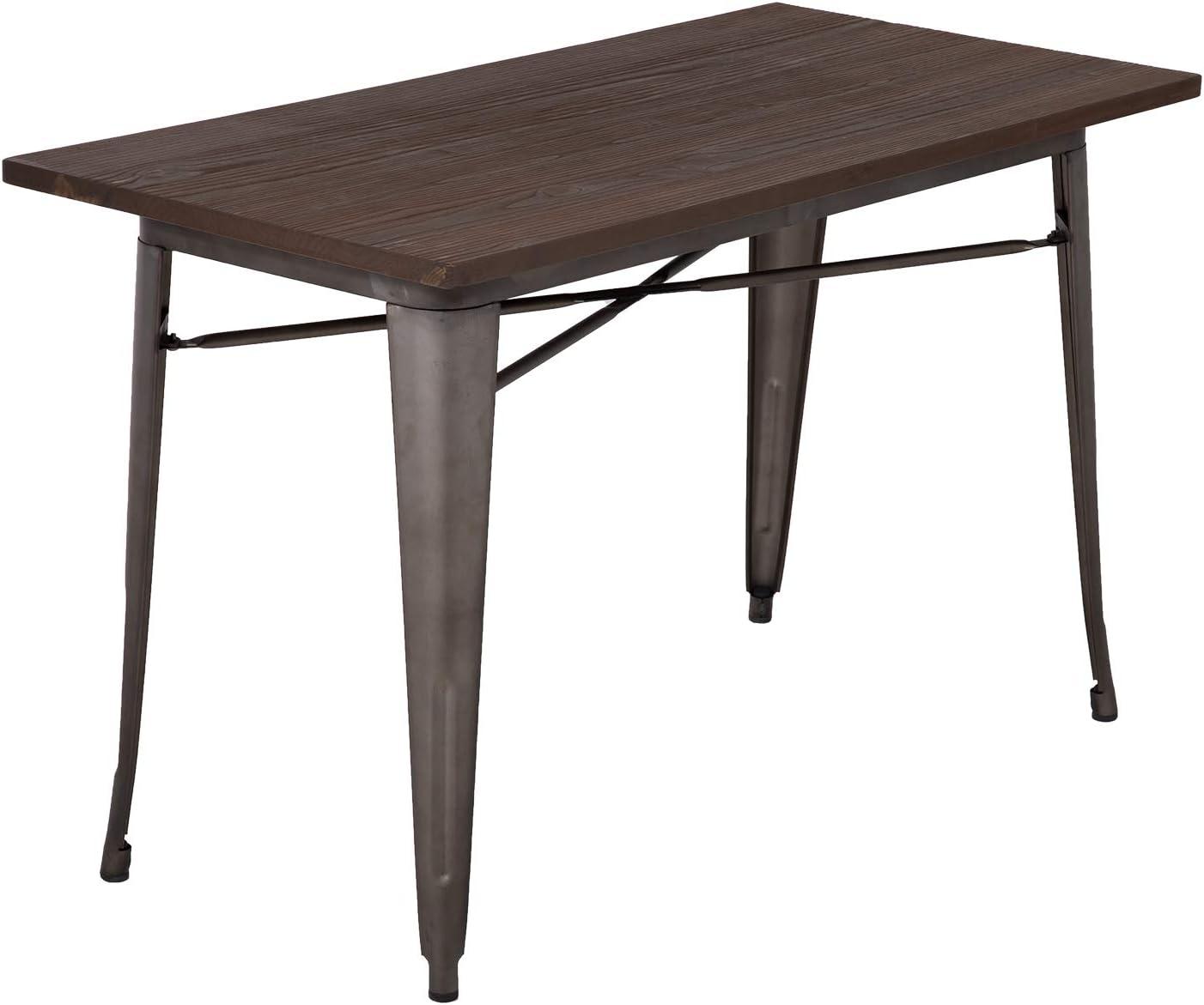 Bronze Industrial Metal and Wood Rectangular Dining Table