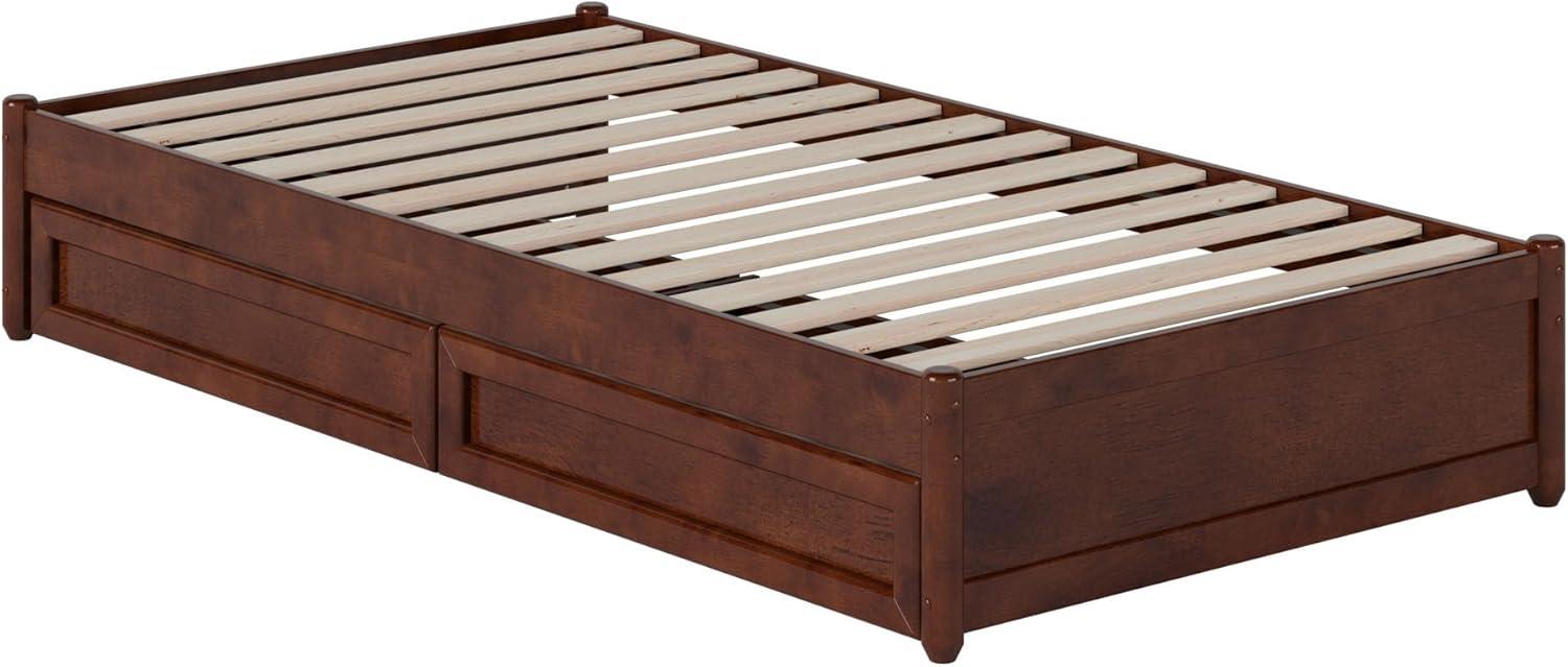 Barcelona King Solid Wood Panel Platform Bed with Storage Drawers in Walnut