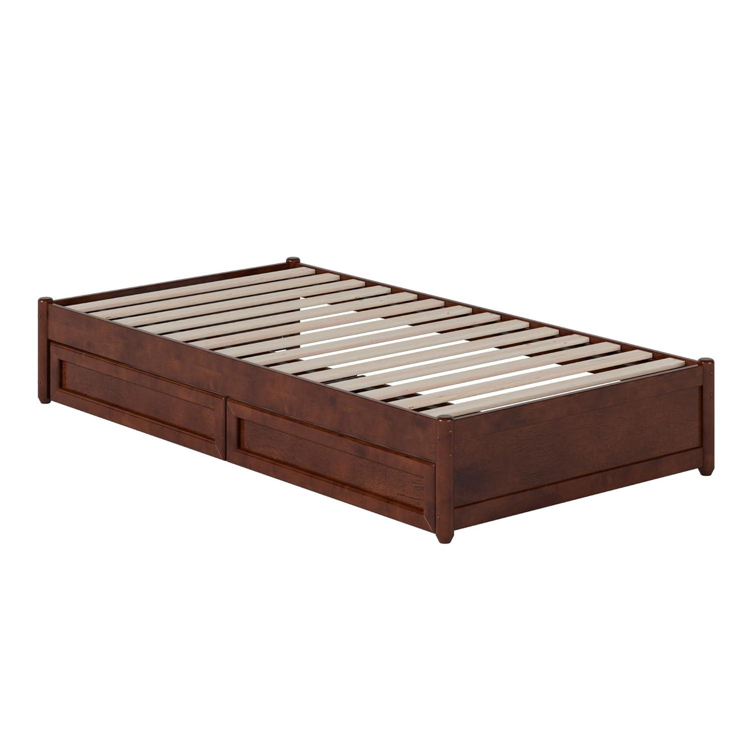 Barcelona King Solid Wood Panel Platform Bed with Storage Drawers in Walnut