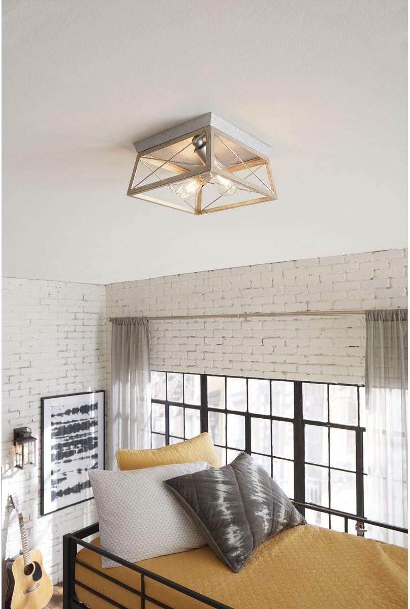 Progress Lighting Briarwood 2-Light Flush Mount, Galvanized Steel, Faux-Painted Wood Enclosure