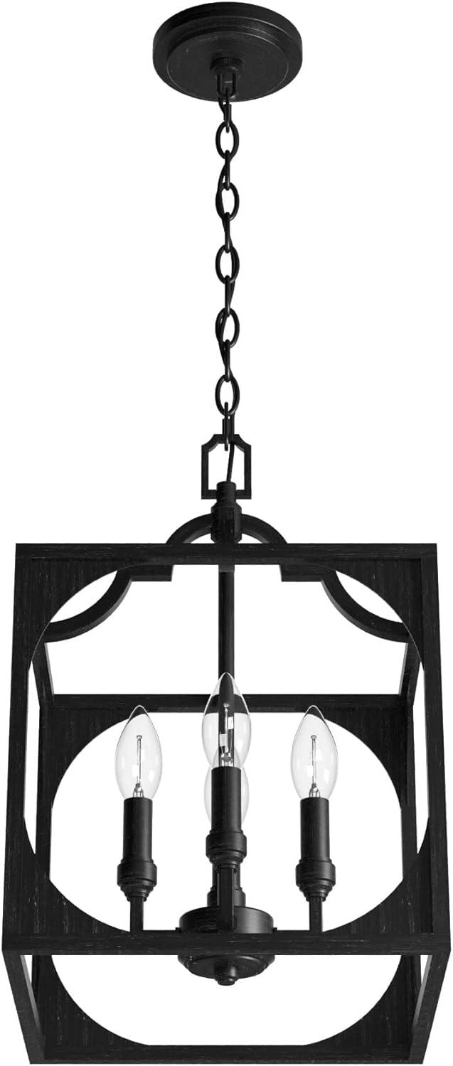 Hunter - Highland Hill 4-light Rustic Iron, Medium Size Pendant Light, Dimmable, Formal Style, Lantern Shaped, for Bedrooms, Kitchens, Dining, Living Rooms - 19283