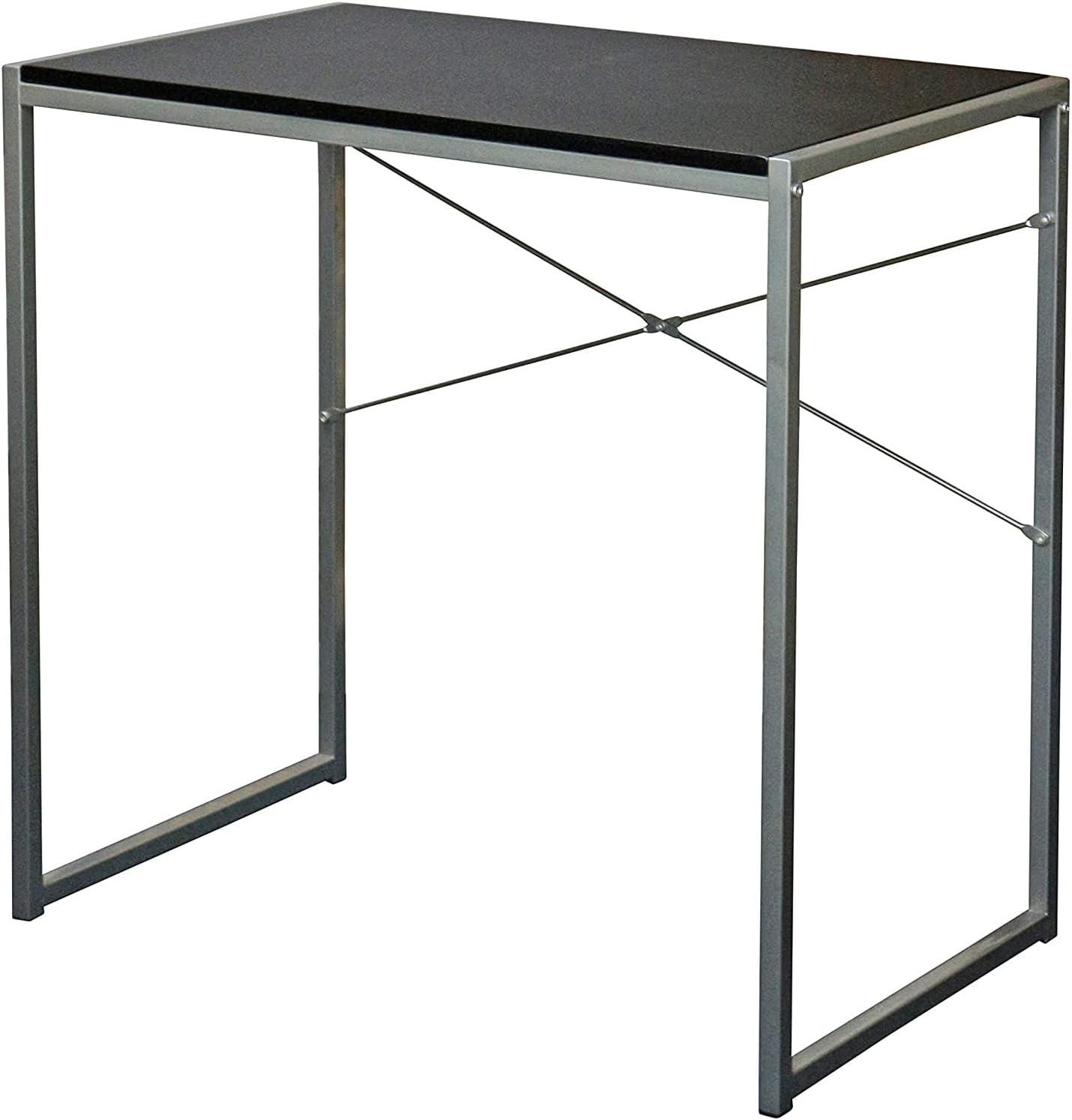 Black Rectangular Wood Writing Desk with Silver Metal Legs