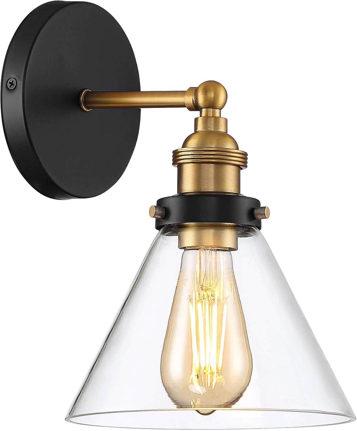 Black and Brass Industrial Vanity Wall Sconce with Clear Glass