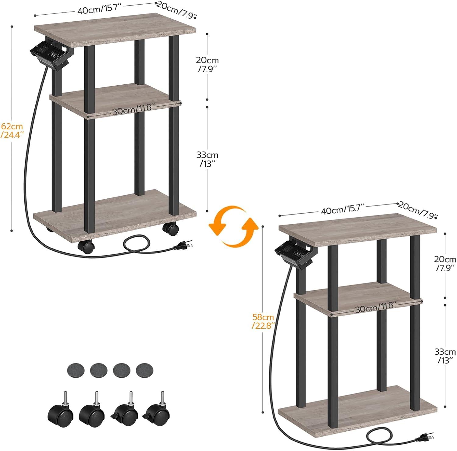 HOOBRO Small Narrow Side Table with Charging Station, Skinny End Table for Small Spaces, Slim Nightstand with USB Ports and Outlet, Sofa Beside Table on Wheels for Living Room BF122UBZ01