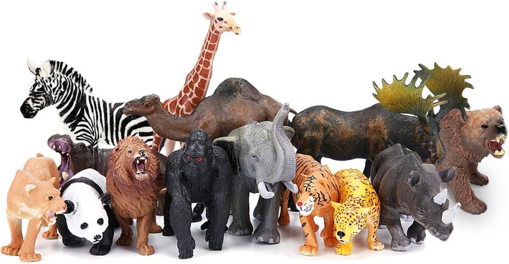 Realistic Jumbo Safari and Jungle Animals Playset, 14 Piece