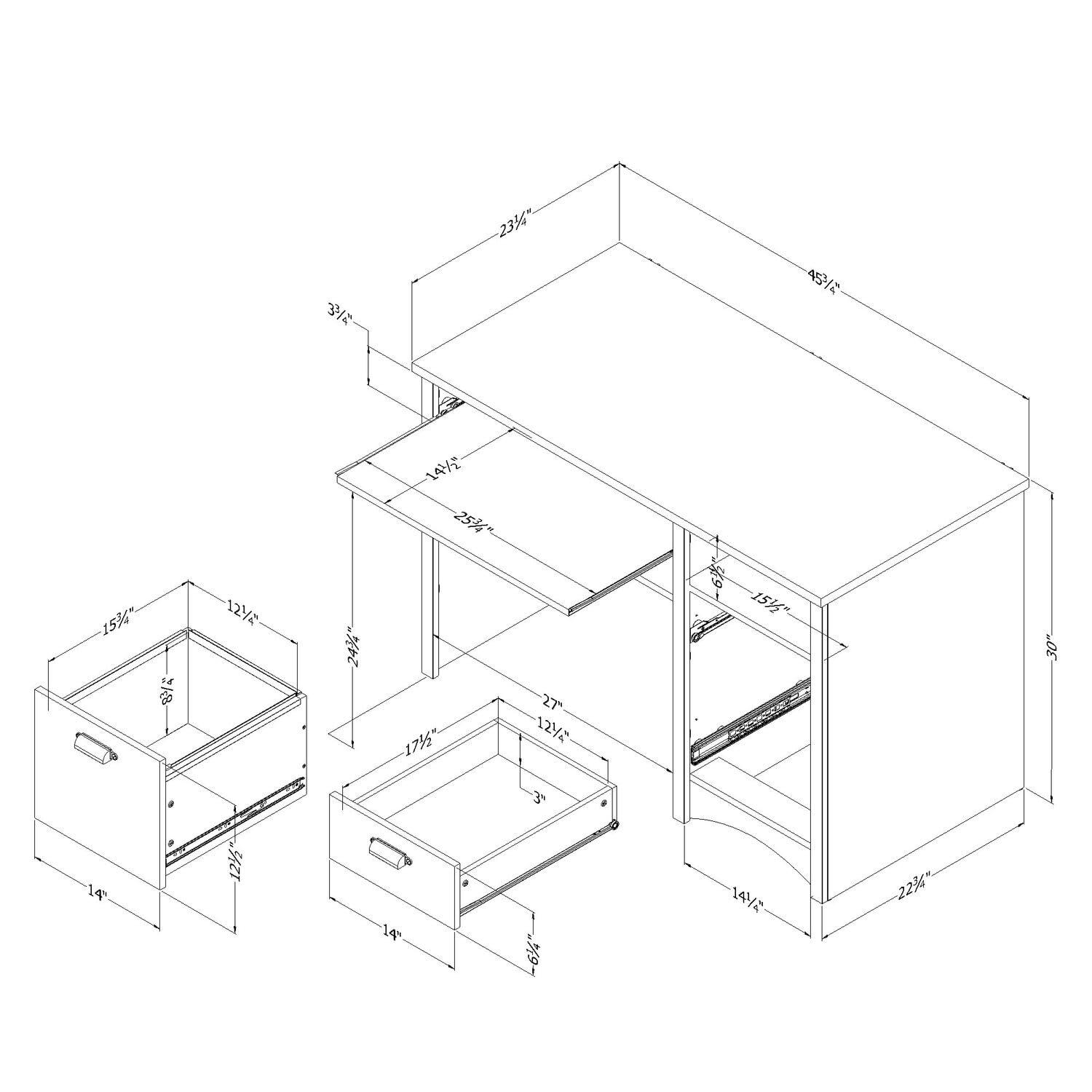 Gascony Wood Computer Desk with Drawers Pure White - South Shore