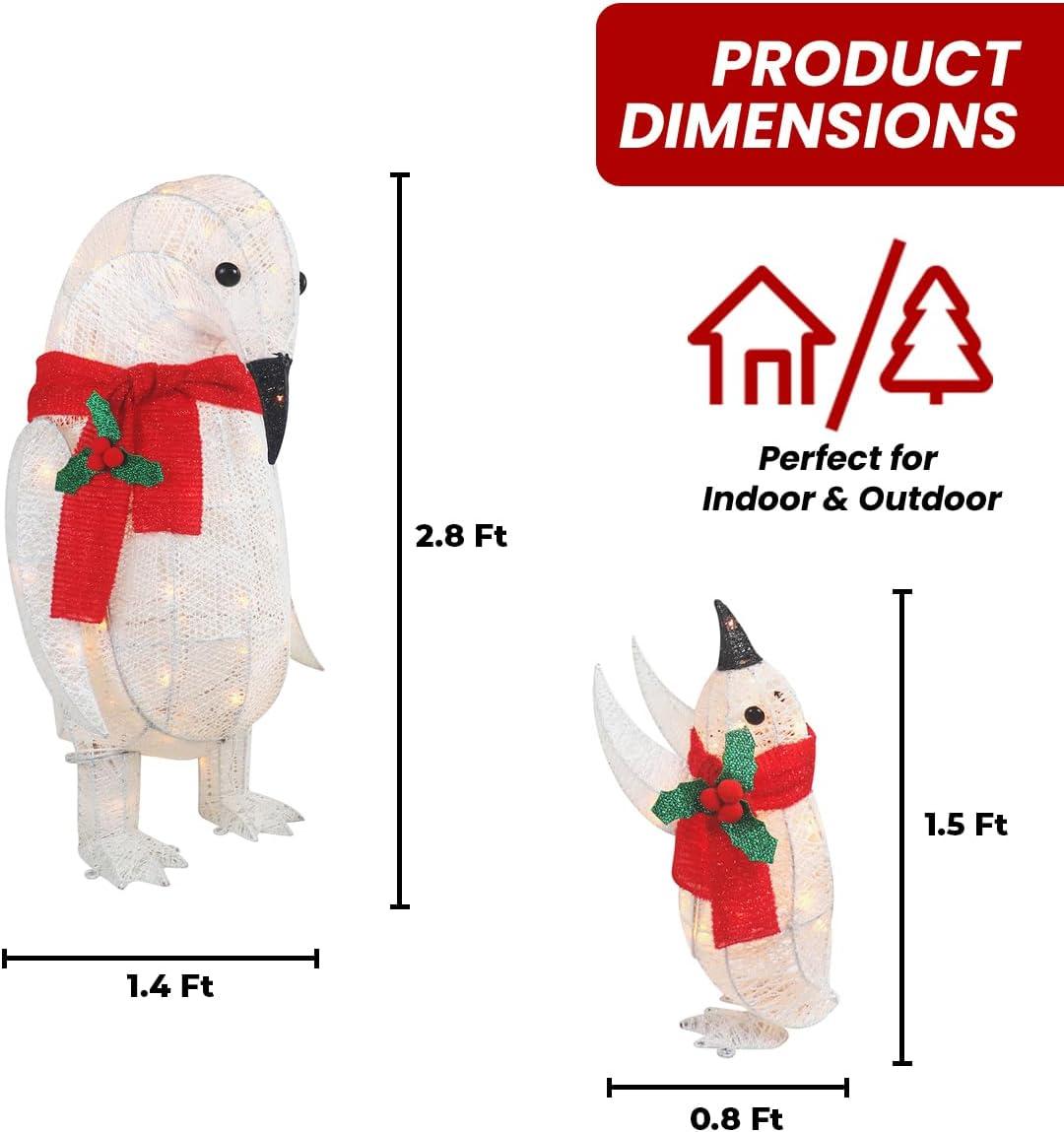 2 Piece Penguin Family Outdoor Christmas Decoration Perfect for Indoor or Outdoor Lighted Christmas Yard Display 210 Lights (White)