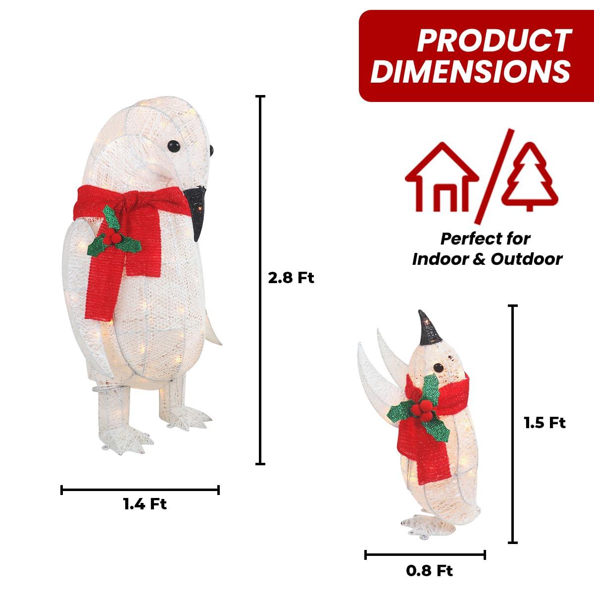 2 Piece Penguin Family Outdoor Christmas Decoration Perfect for Indoor or Outdoor Lighted Christmas Yard Display 210 Lights (White)