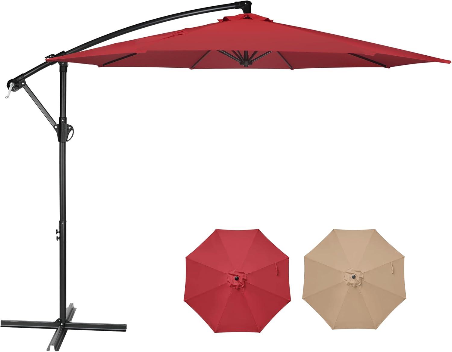 10 ft. Red Cantilever Metal Patio Umbrella with Crank Lift System