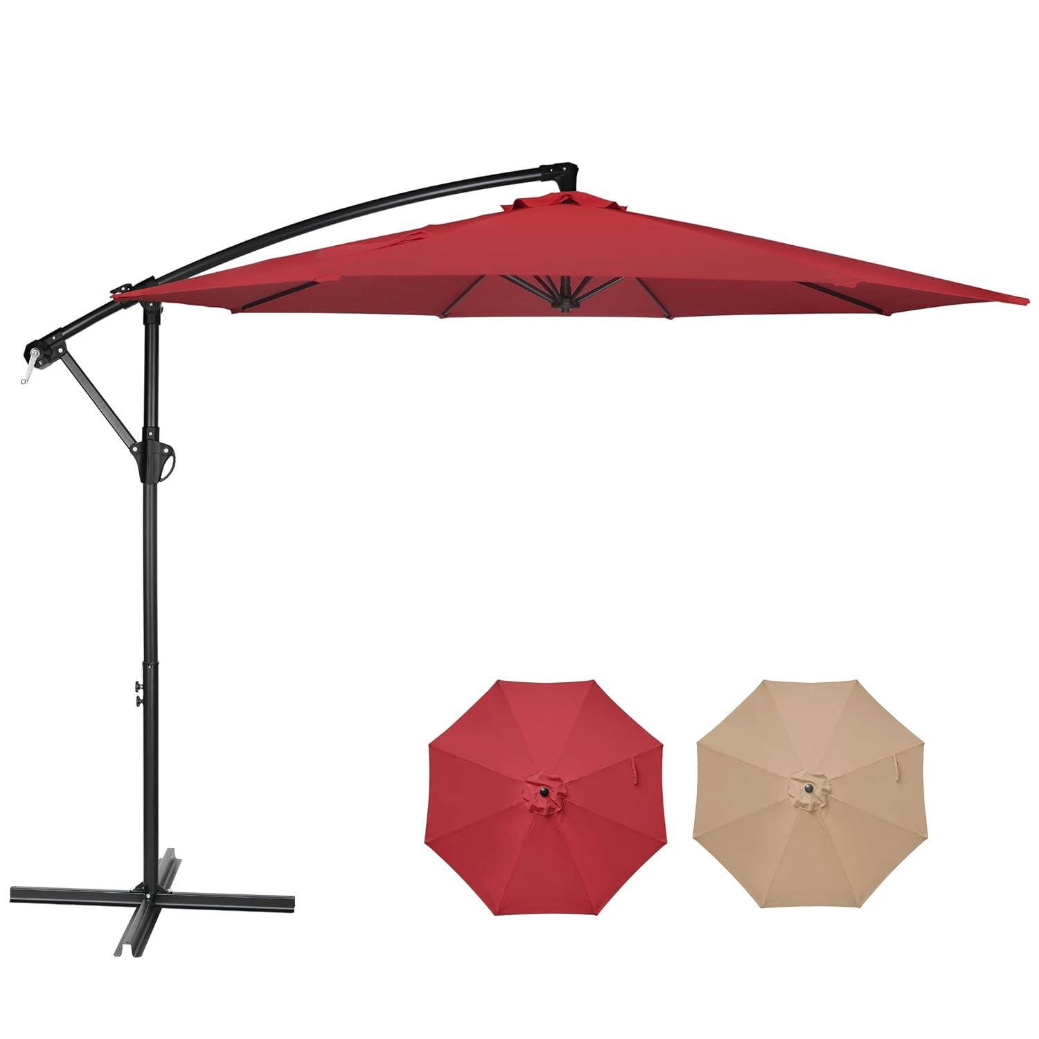 10 ft. Red Cantilever Metal Patio Umbrella with Crank Lift System