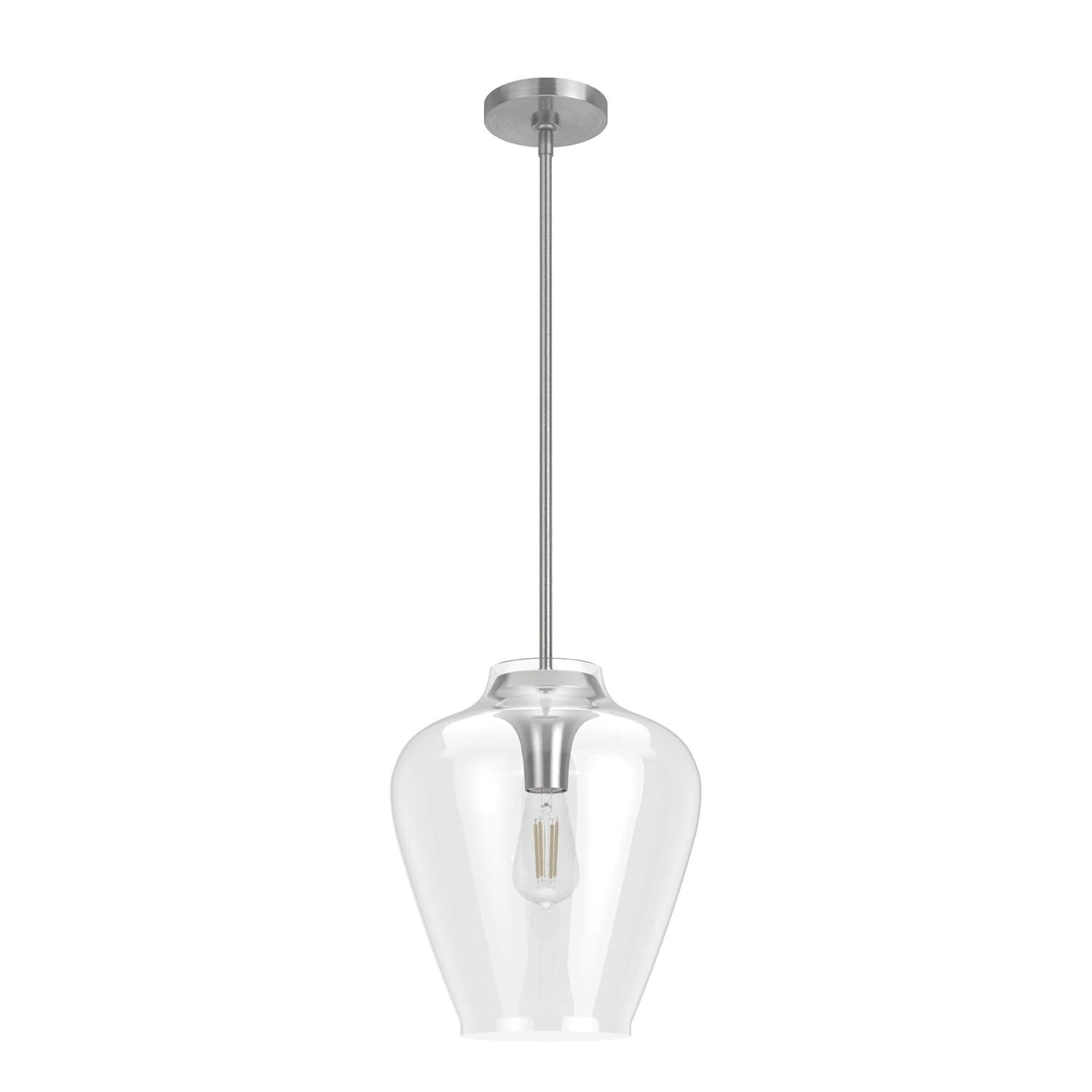 Hunter Fan 1-Light Vidria Pendant Brushed Nickel: Modern Glass Ceiling Fixture, UL Listed, Adjustable Height