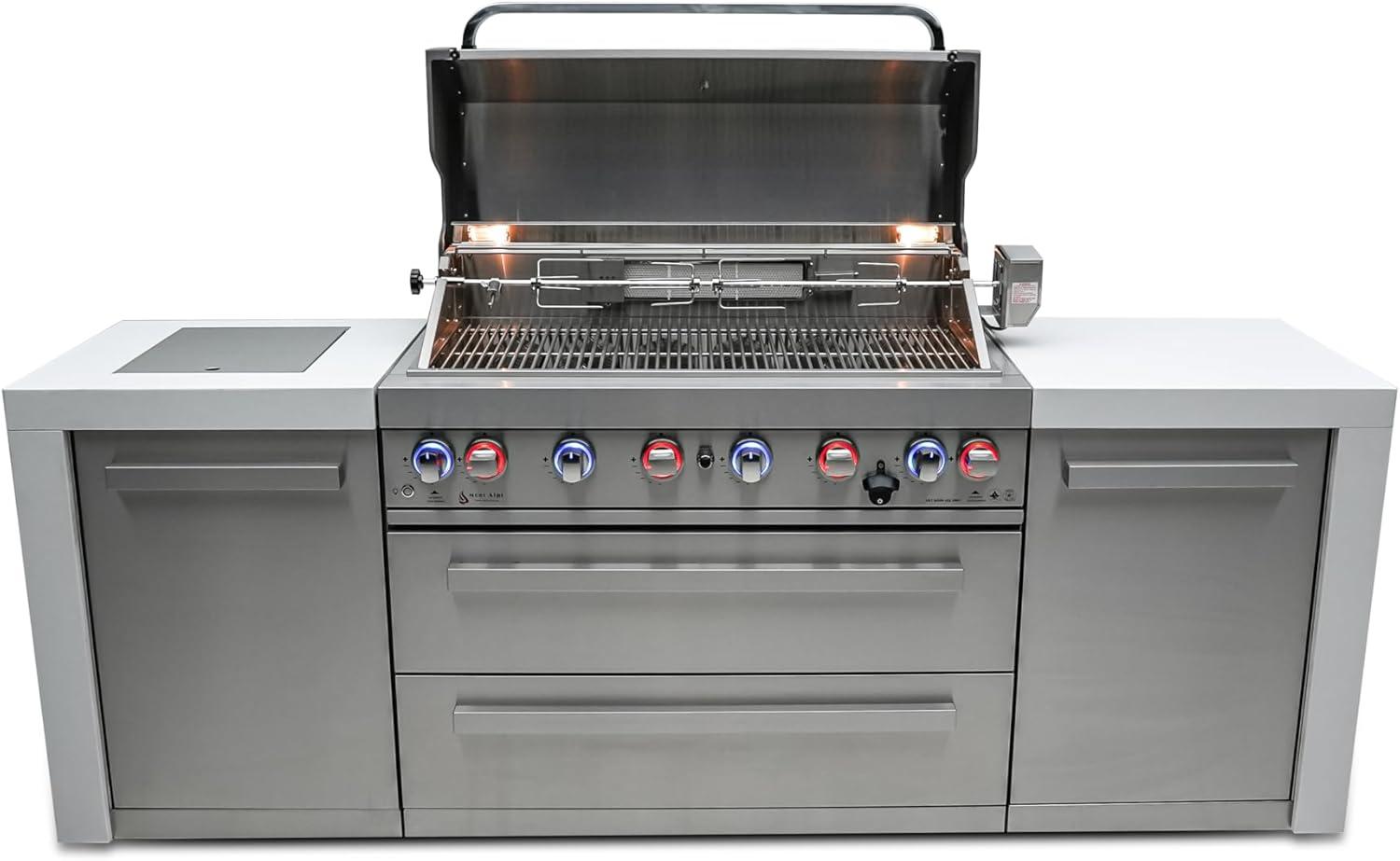 94-Inch Stainless Steel Outdoor Kitchen Island with Rotisserie and Side Burner