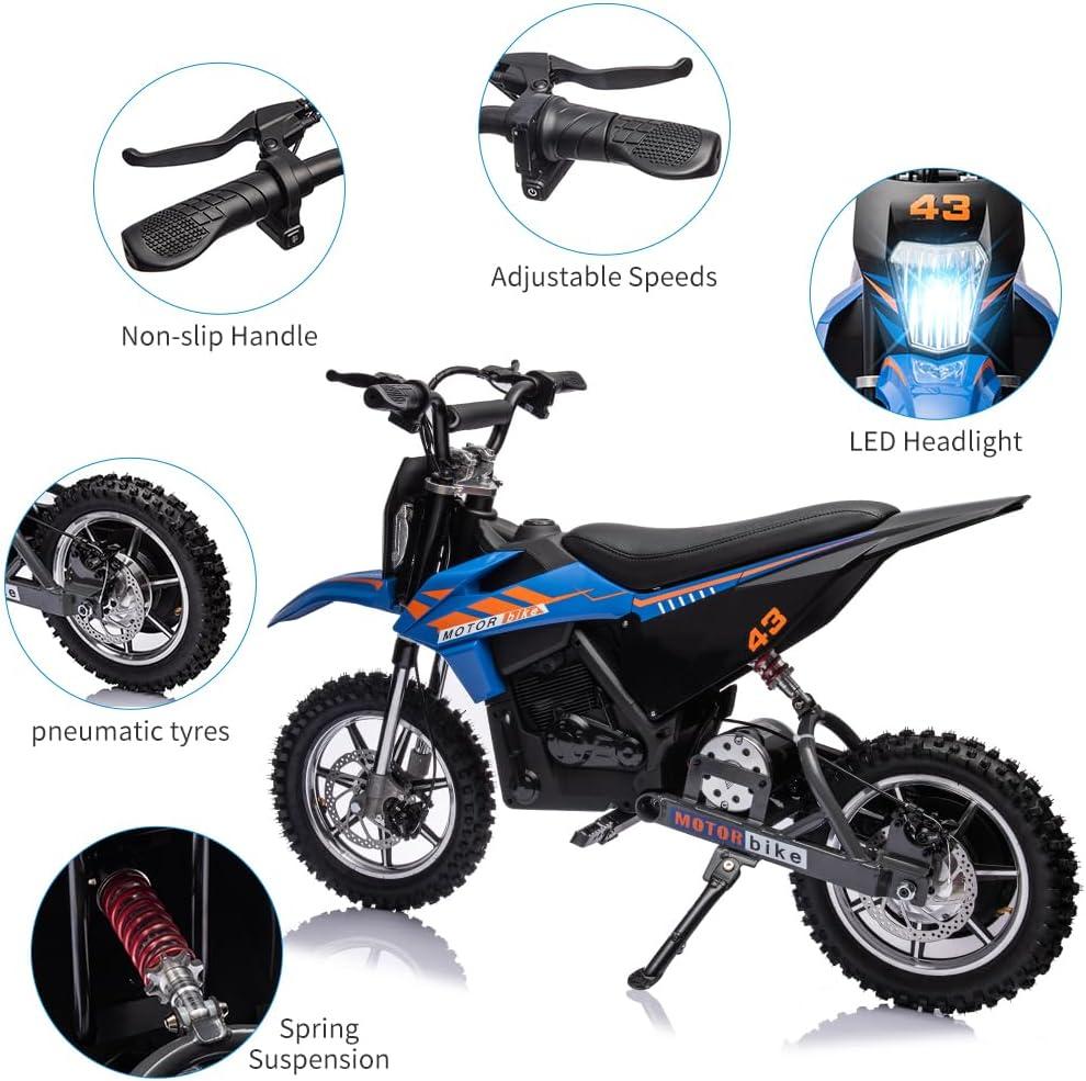 Blue 36V Electric Dirt Bike with LED Headlight