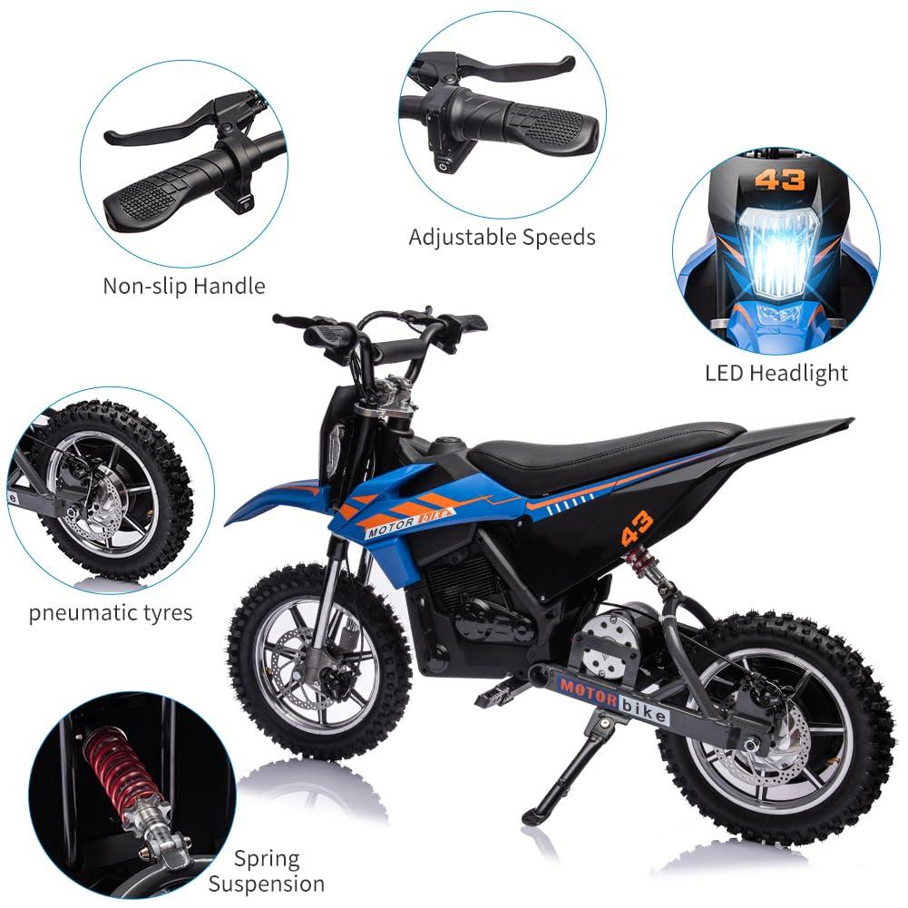 Blue 36V Electric Dirt Bike with LED Headlight