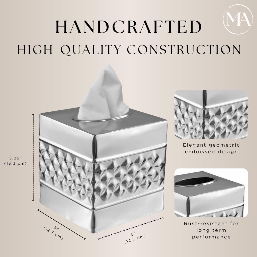 Monarch Abode Geometric Embossed Metal Tissue Box Cover