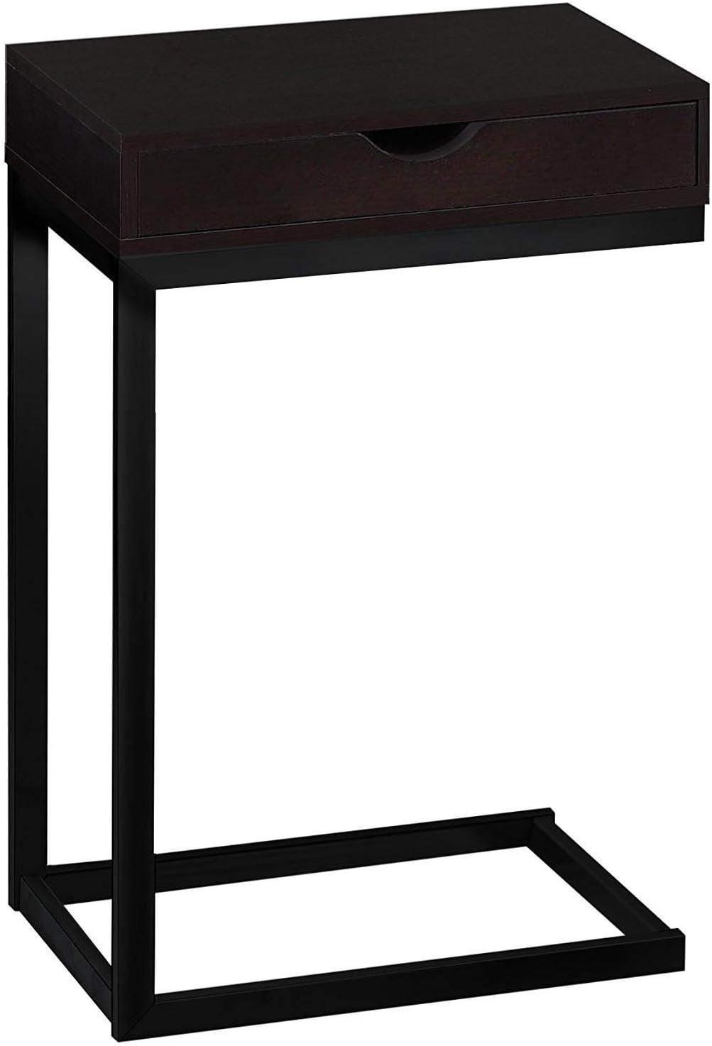 Cappuccino Rectangular C-Table with Storage Drawer and Metal Base