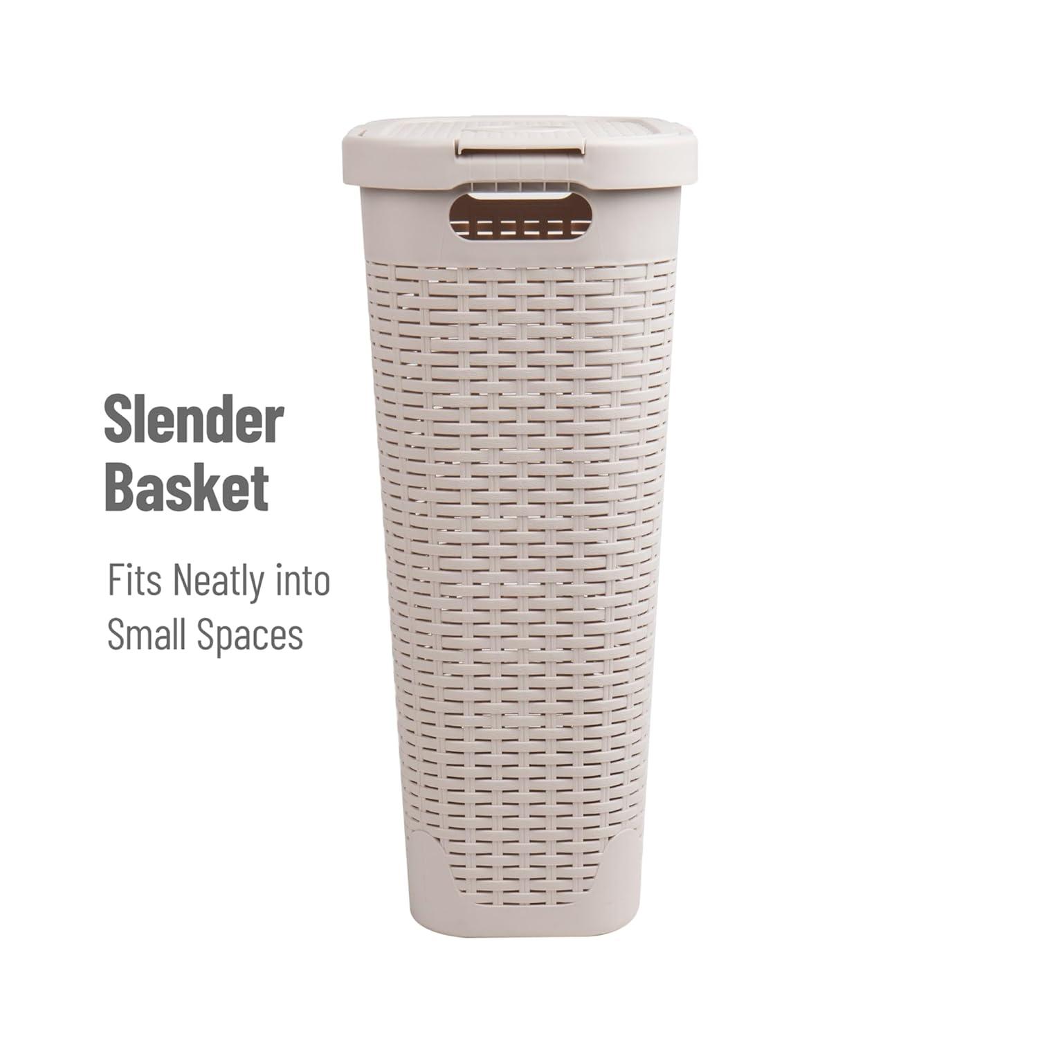Mind Reader Mind Reader 40L Slim Laundry Hamper, Clothes Basket, Lid, Wicker Design, Plastic