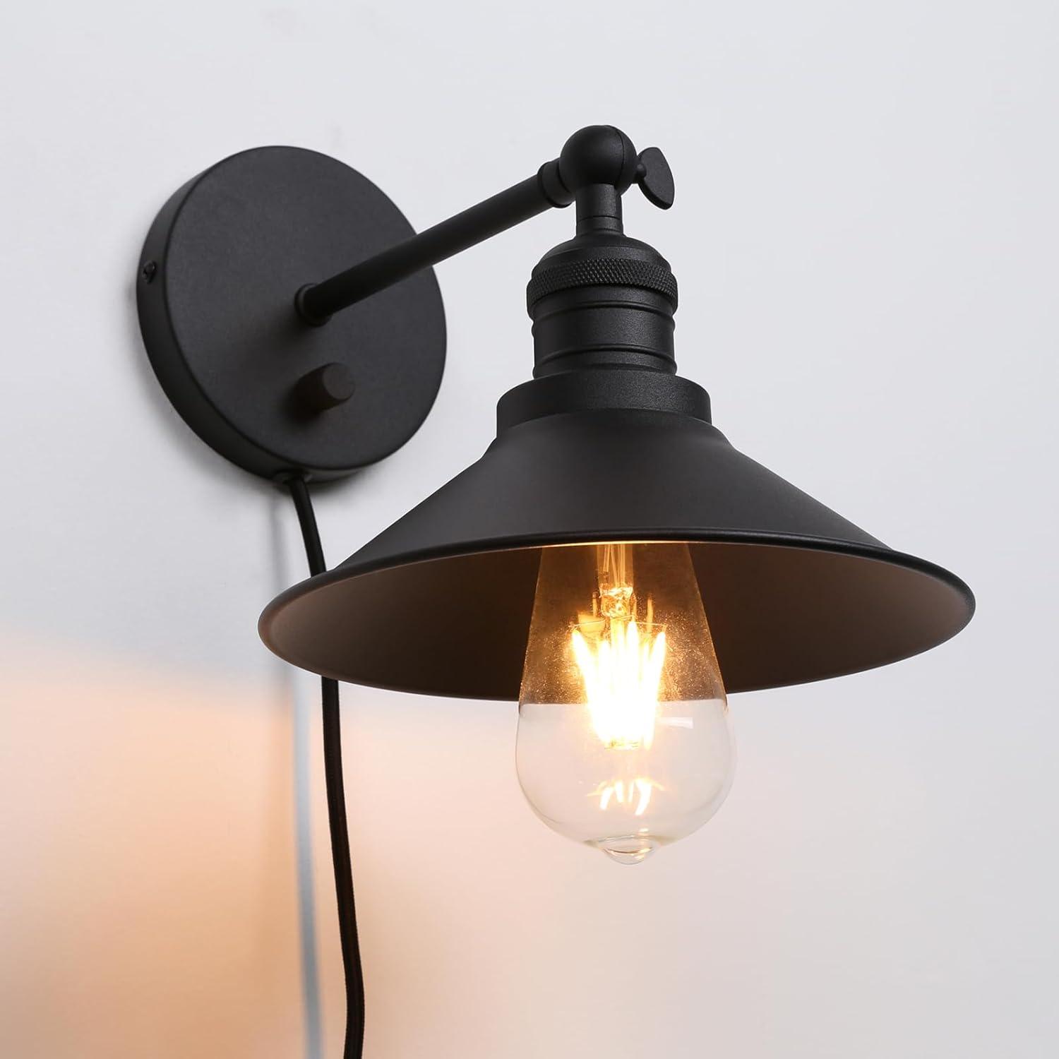 Swing arm wall lamp,Plug-in retro industrial wall lamp 2 sets