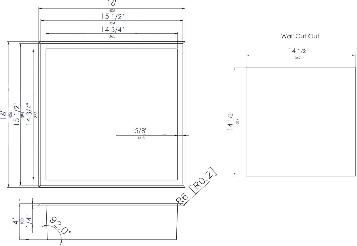 Square Stainless Steel Single Shower Niche