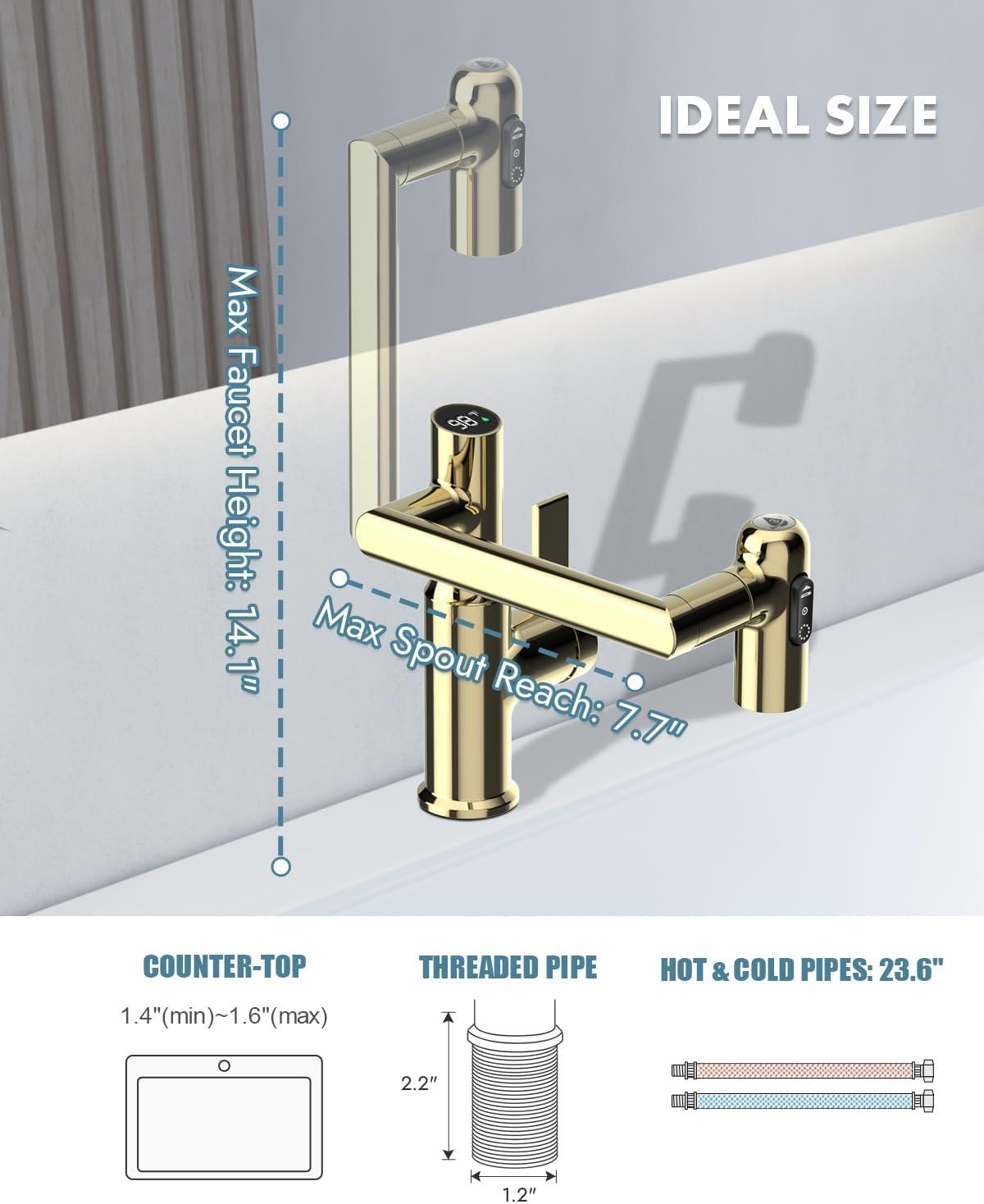 Lefton Rotatable Single Hole Bathroom Faucet with Temperature Display BF2204