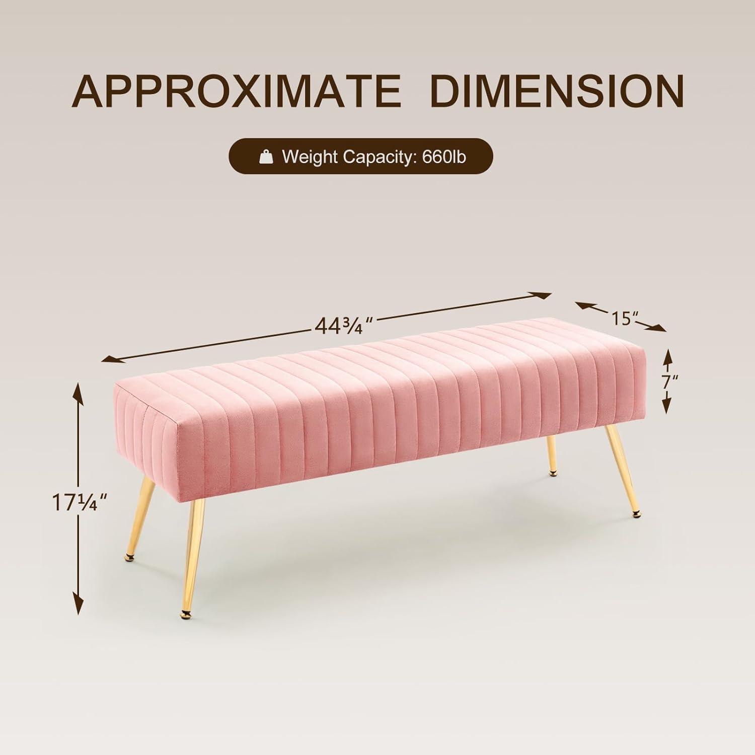 Furniliving Velvet Ottoman Bench  Modern Upholstered Bench  Indoor Entryway  Bench,  Pink