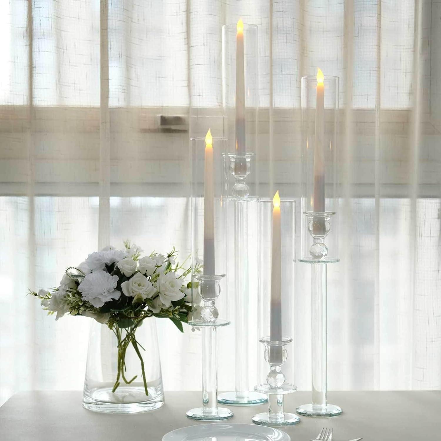 Efavormart Set Of 4 | Clear Crystal Glass Hurricane Taper Candle Holders With Tall Cylinder Chimney Tubes - 14", 18", 22", 26"