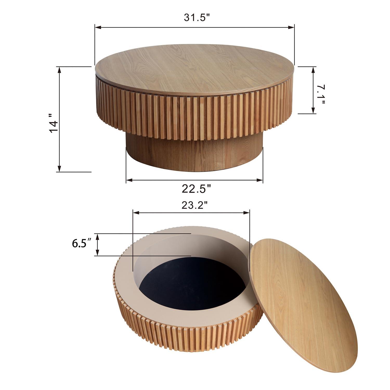 HomVent 31.5'' Round Coffee Table with Storage, Modern Wooden Coffee Table with Solid Wood Veneered, Circle Center Table Accent Tea Table for Living Room, Small Space, Apartment