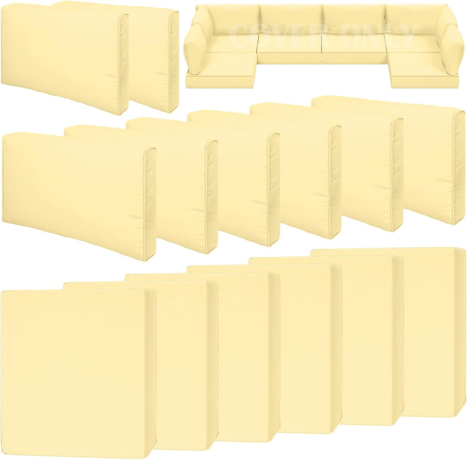 14 Piece Outdoor Patio Waterproof Cushion Covers, Fits 6-Seat Wicker Rattan Sectional Couch Chair Furniture Cover Replacement Set - Fade-Resistant Patio Cushion Covers with Zipper