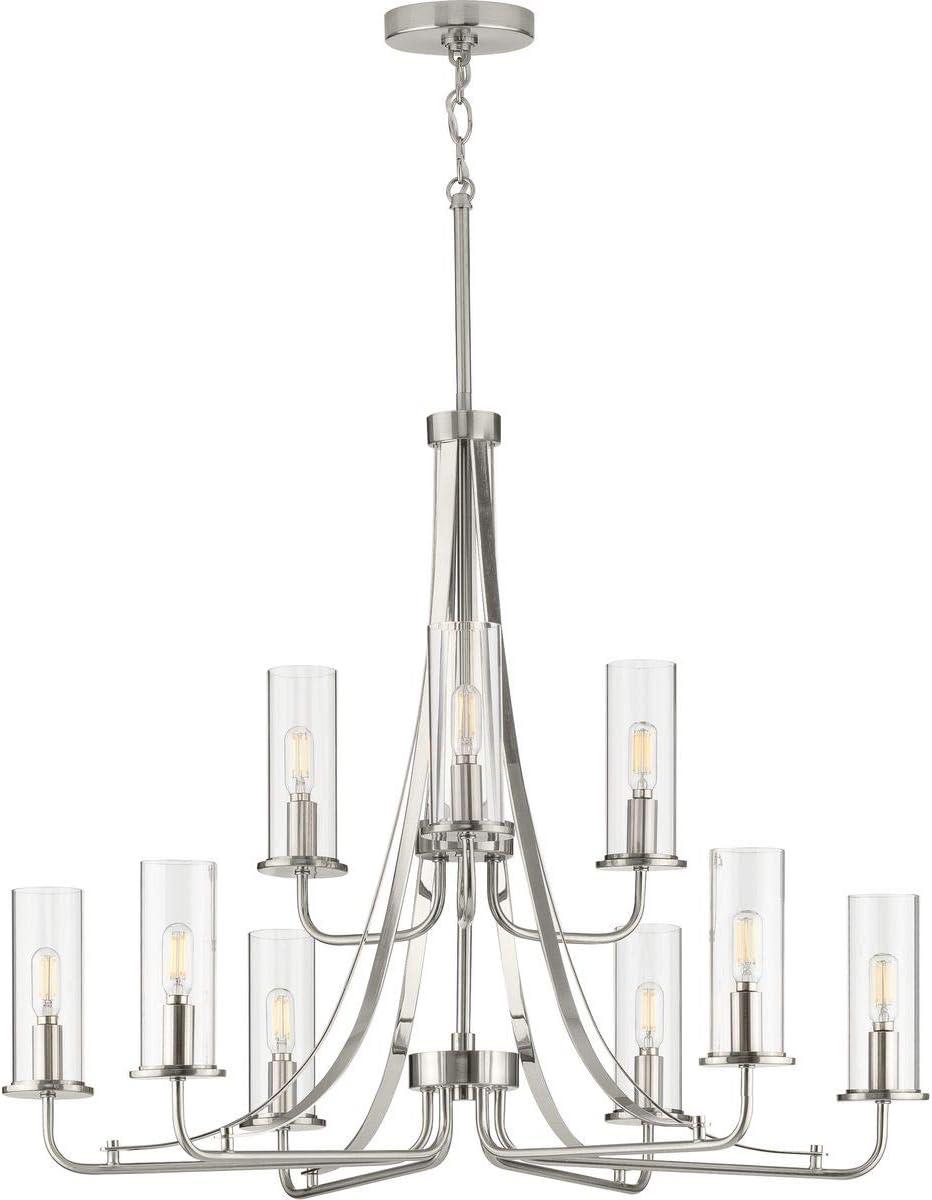 Progress Lighting Riley Collection 9-Light Chandelier, Brushed Nickel, Clear Glass Shades