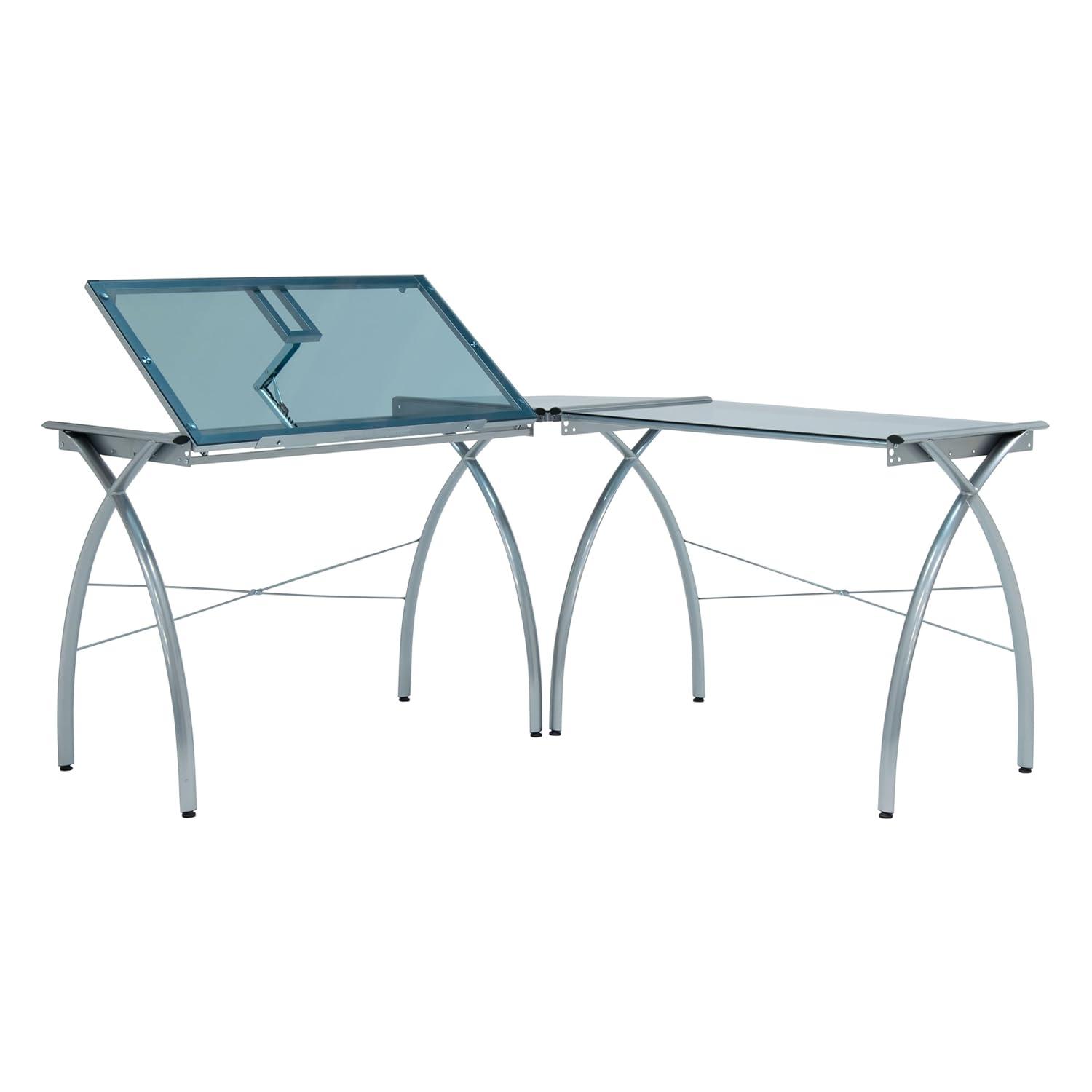 Inbox Zero Courson L-Shaped Glass Top Metal Base Drafting Table