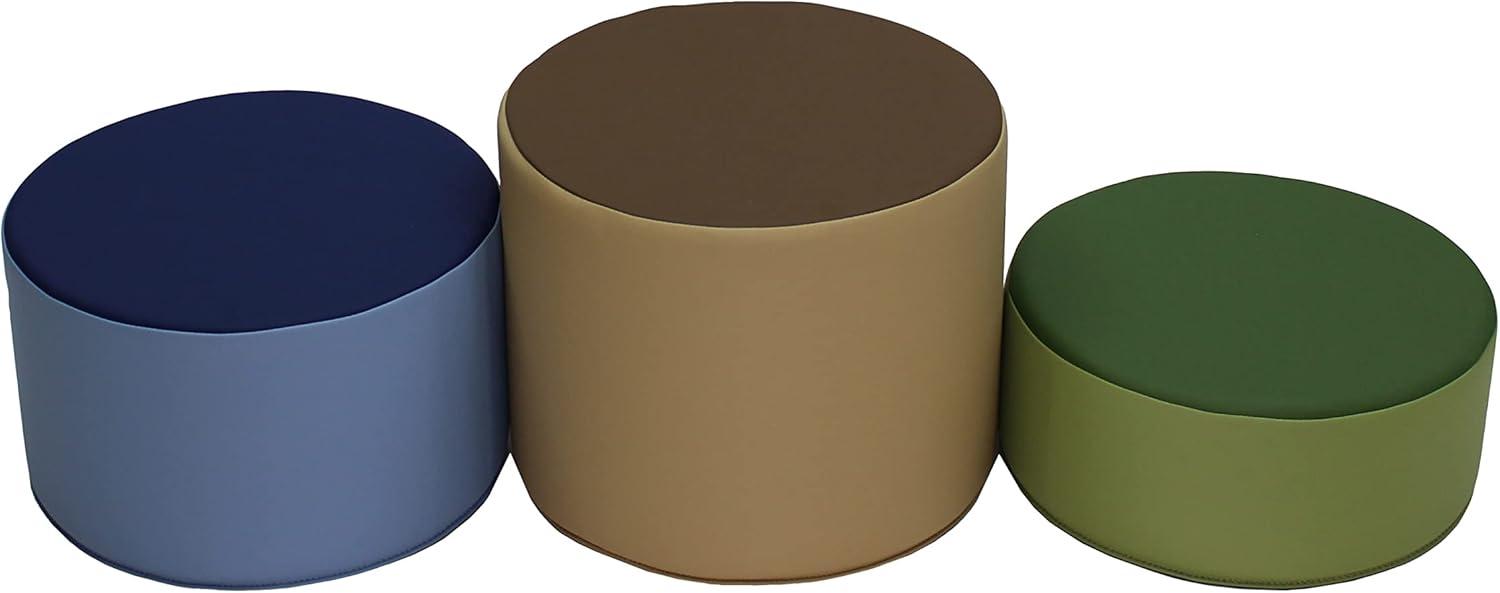 Earthtone Round Foam Ottomans Set, 3-Piece