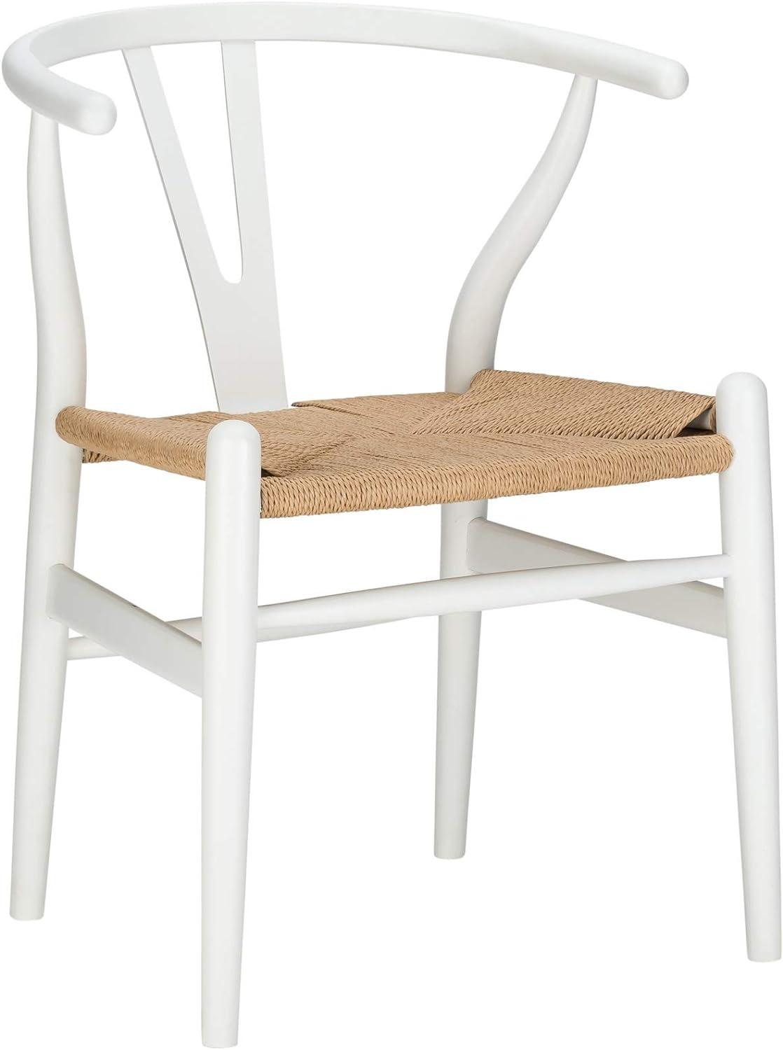 Wyn Solid Wood Weave Mid-Century Modern Dining Chair in White