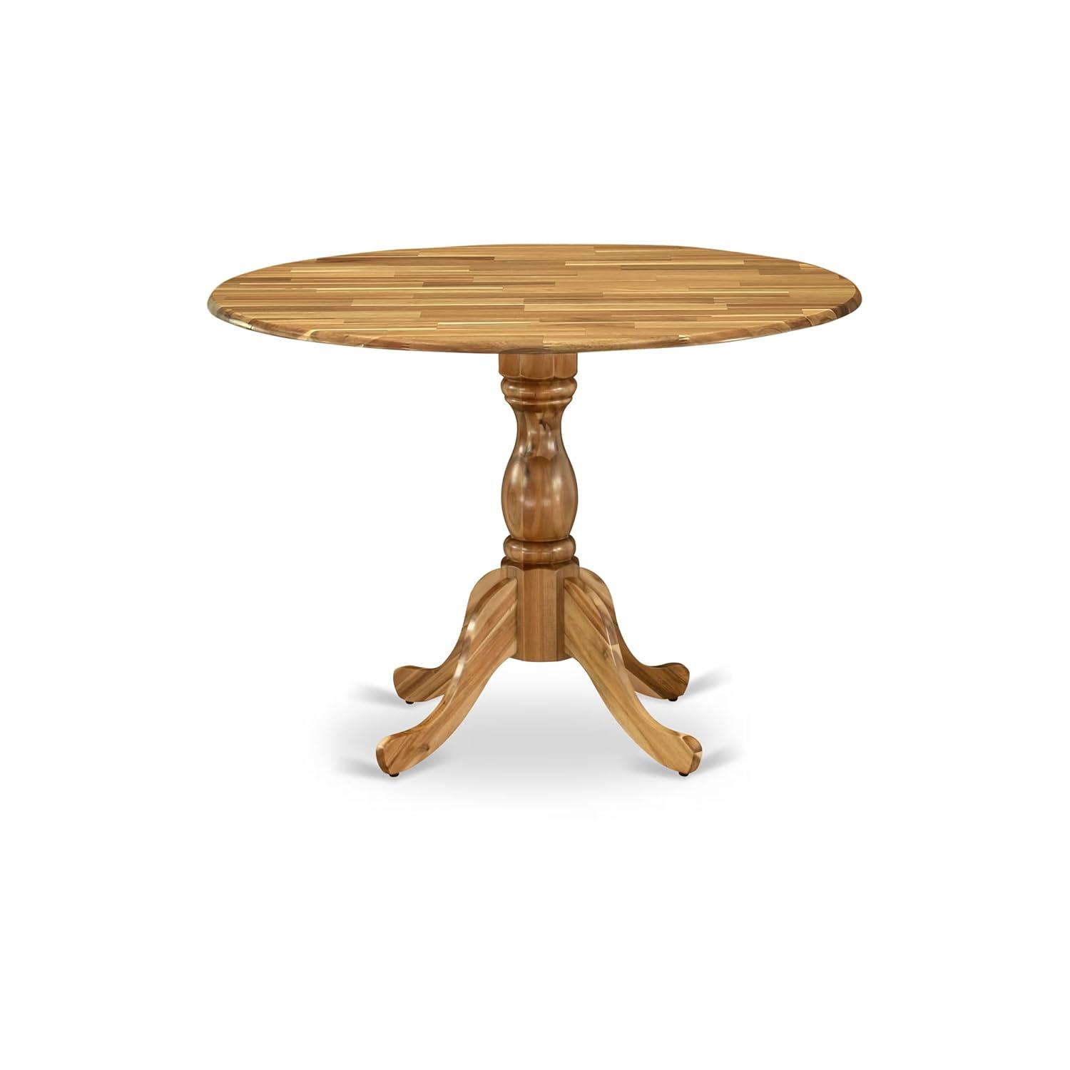 East West Furniture Dublin Wood Dining Table with Pedestal Legs in Natural