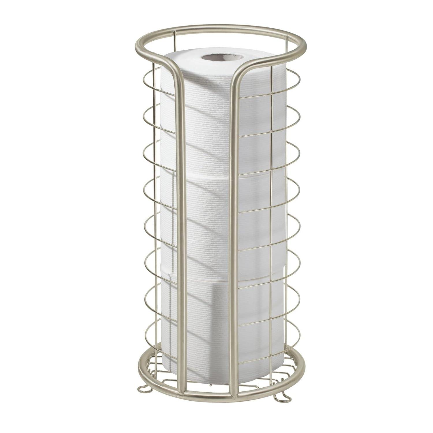 mDesign Metal Toilet Paper Holder Stand, Freestanding 3 Roll Reserve