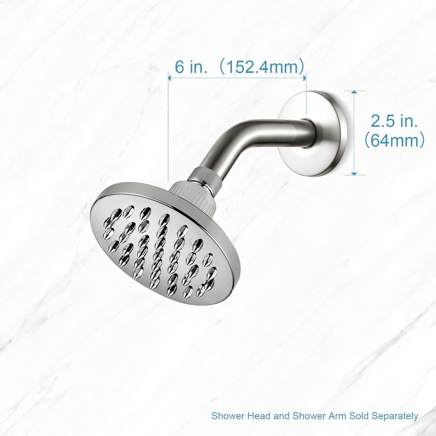 Brushed Nickel 6 Inch Stainless Steel Wall-Mounted Shower A-Rm And Flange Shower Head