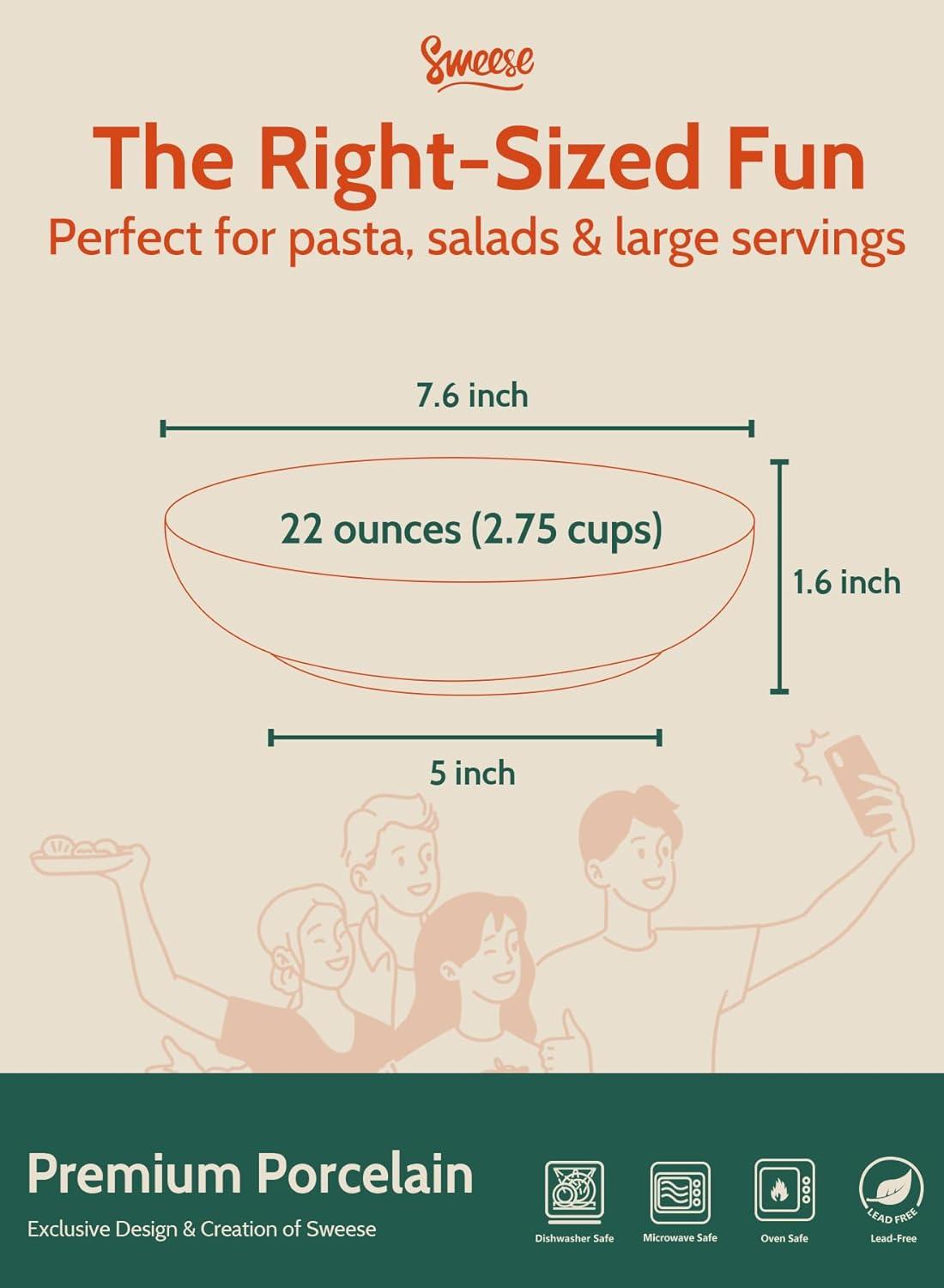 Sweese Porcelain 7.4 Inch Dessert Plates Set of 6 - Salad Modern Appetizer Plates - Dishwasher, Microwave, Oven Safe, Smooth Glaze, Scratch Resistant