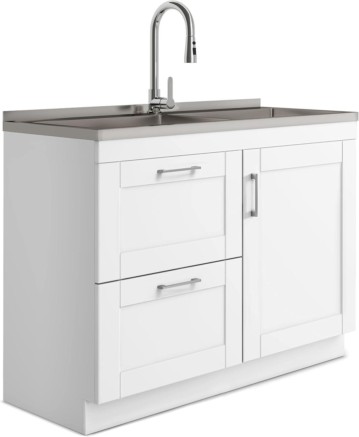 Modern Wide Shaker 46 inch Laundry Cabinet with Faucet and Stainless Steel Sink