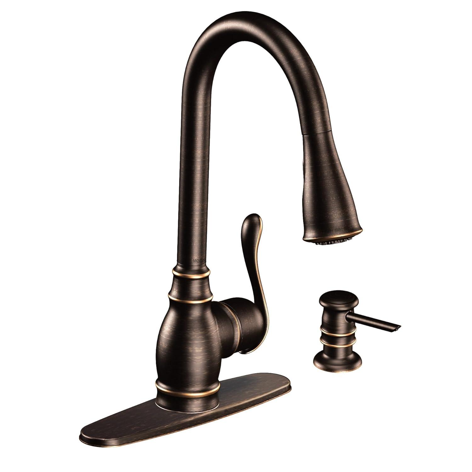 Moen Anabelle Single Handle Deck-mount Pull-down Kitchen Faucet with Sprayer ( Deck Plate Included ) (Soap Dispenser Included)