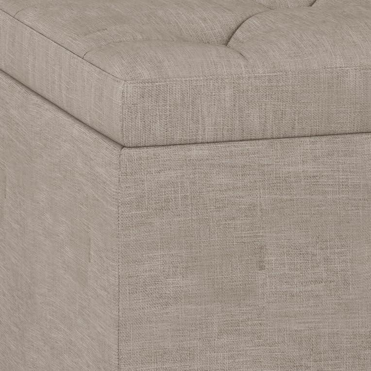 Simpli Home Hamilton 44"W Upholstered Lift-Top Storage Ottoman with Nailhead Trim and Tufted Detailing