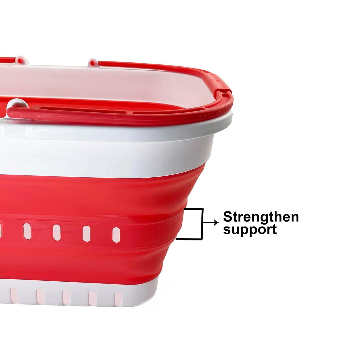 SAMMART 26L (6.8 Gallons) Collapsible Plastic Laundry Basket with Handle, White/Coral Pink