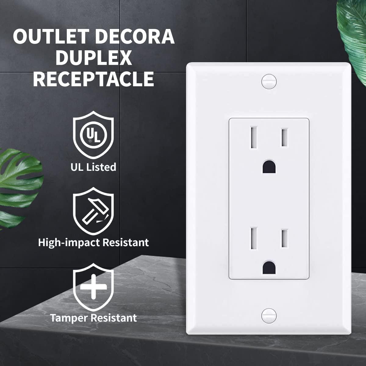 White Thermoplastic Tamper Resistant Duplex Outlet with Wall Plate, 50 Pack