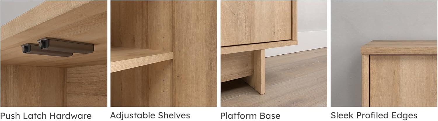 Prepac Natural Oak Finnley Sideboard Cabinet Buffet Cabinet with Storage Accent Cabinet for Living Room, Kitchen, Entryway Cabinet with Adjustable Shelves Push Latch System 16"D x 61.5"W x 30.75"H