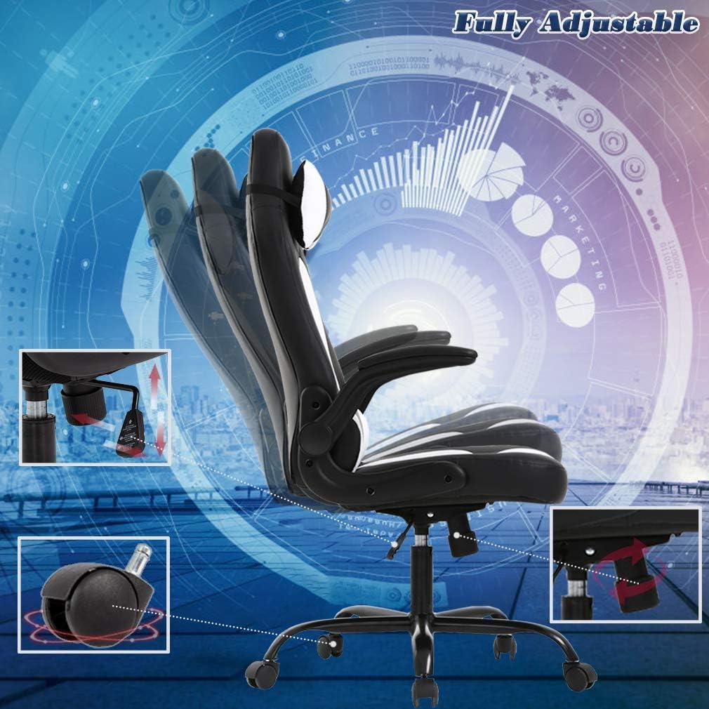 FDW PC Gaming Chair Ergonomic Office Chair Desk Chair with Lumbar Support Flip Up Arms Headrest PU Leather Executive High Back Computer Chair