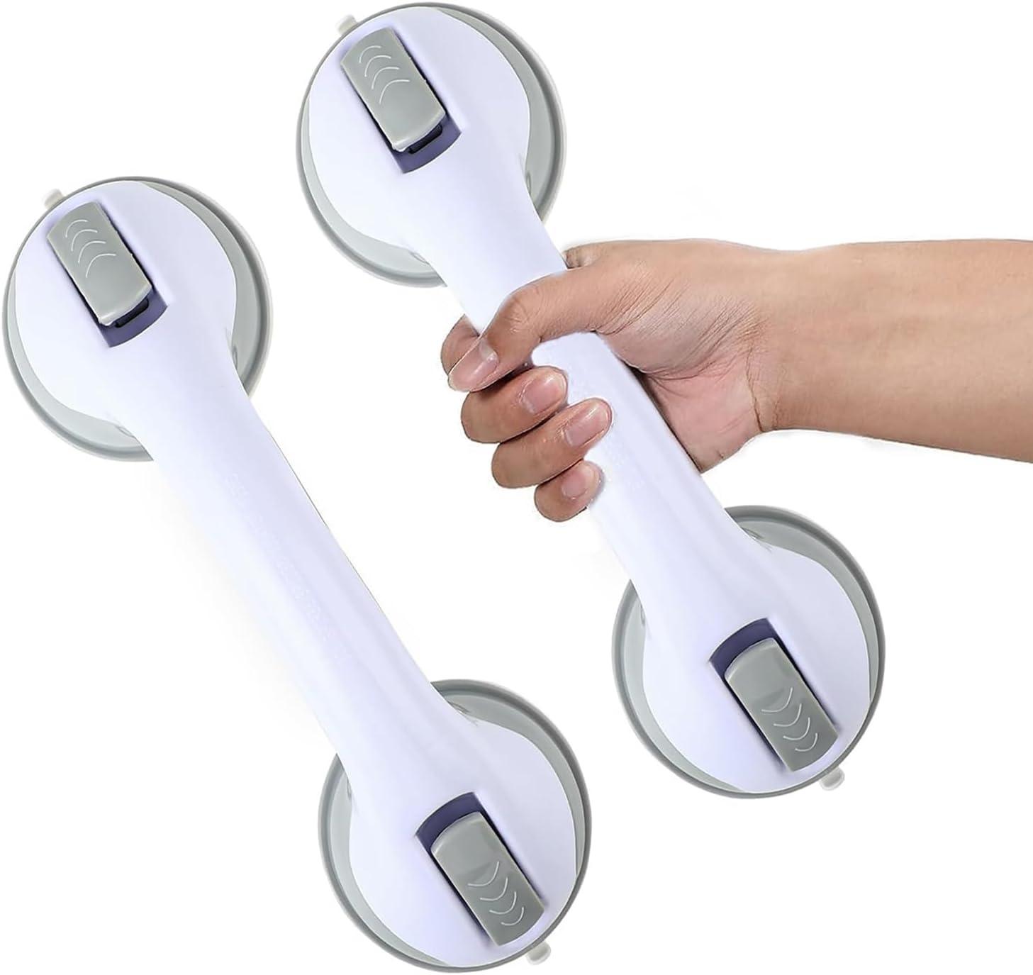 Grab Bars for Bathtubs and Showers, Zynuhmo 2 Pack 12 Inch Suction Safety Grab Bars for Senior and Elderly Assist Support Suction Cup Removable Handrails for Shower Chair No Drilling No Tools(Gray)