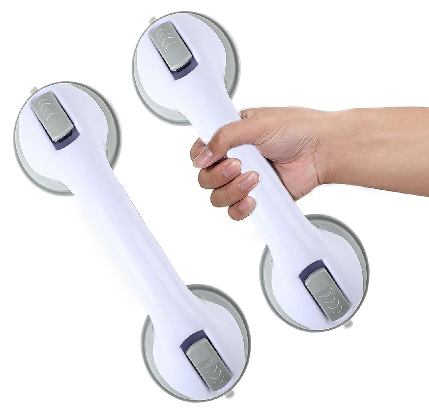 Grab Bars for Bathtubs and Showers, Zynuhmo 2 Pack 12 Inch Suction Safety Grab Bars for Senior and Elderly Assist Support Suction Cup Removable Handrails for Shower Chair No Drilling No Tools(Gray)