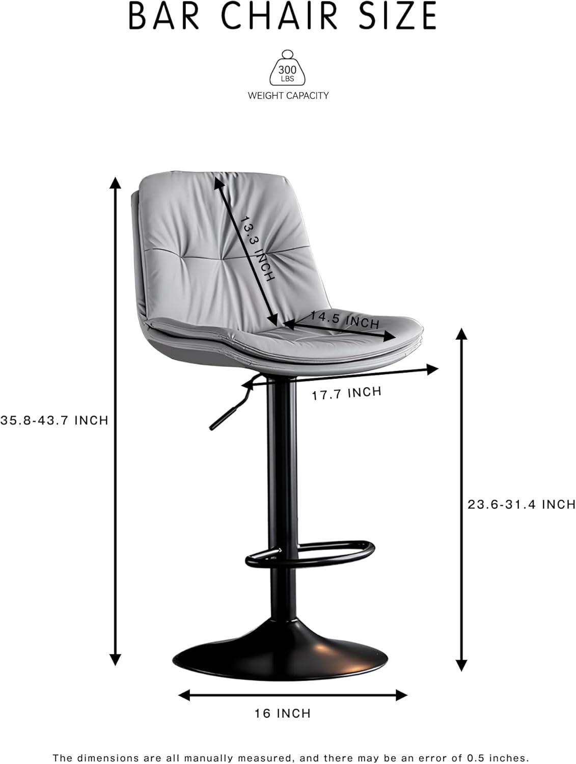 Bar Stools Set of 2, Adjustable Swivel Bar Chairs with 360° Rotation, Padded Counter Stools with Back and Footrest for Kitchen Island, Bistro, Cafe, and Home Use Black2