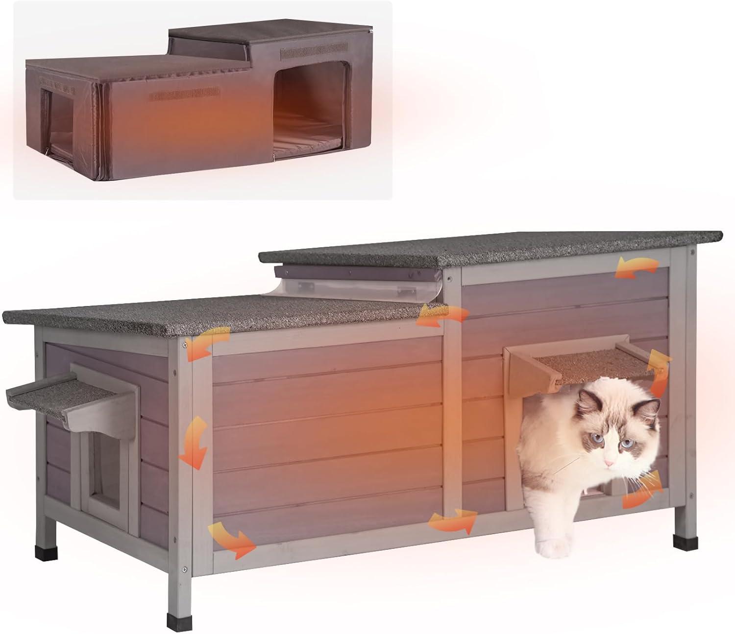 Small Gray Insulated Wooden Outdoor Cat House