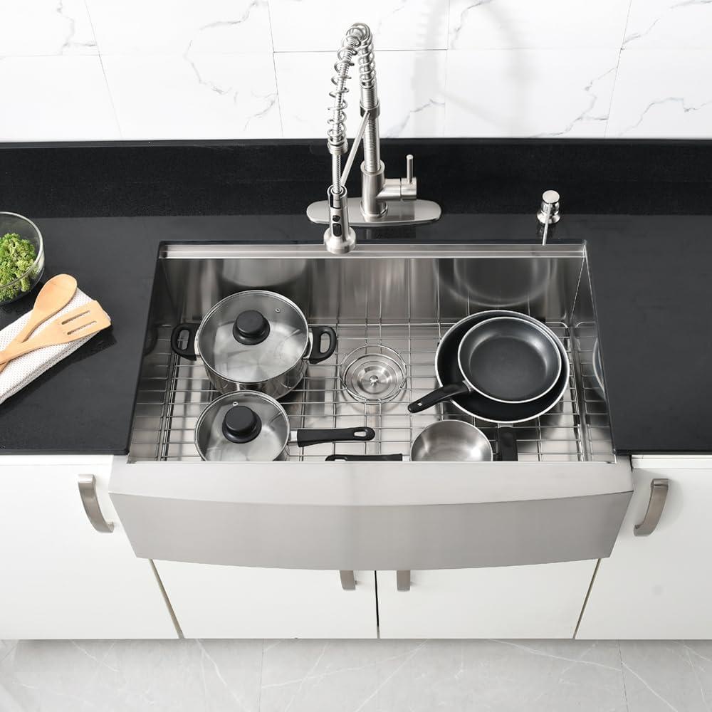 33-Inch Brushed Stainless Steel Farmhouse Drop-In Sink with Accessories